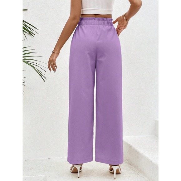 Cream boho Paperbag Waist Slant Pocket high waist Wide Leg Pants - Picture 7 of 11